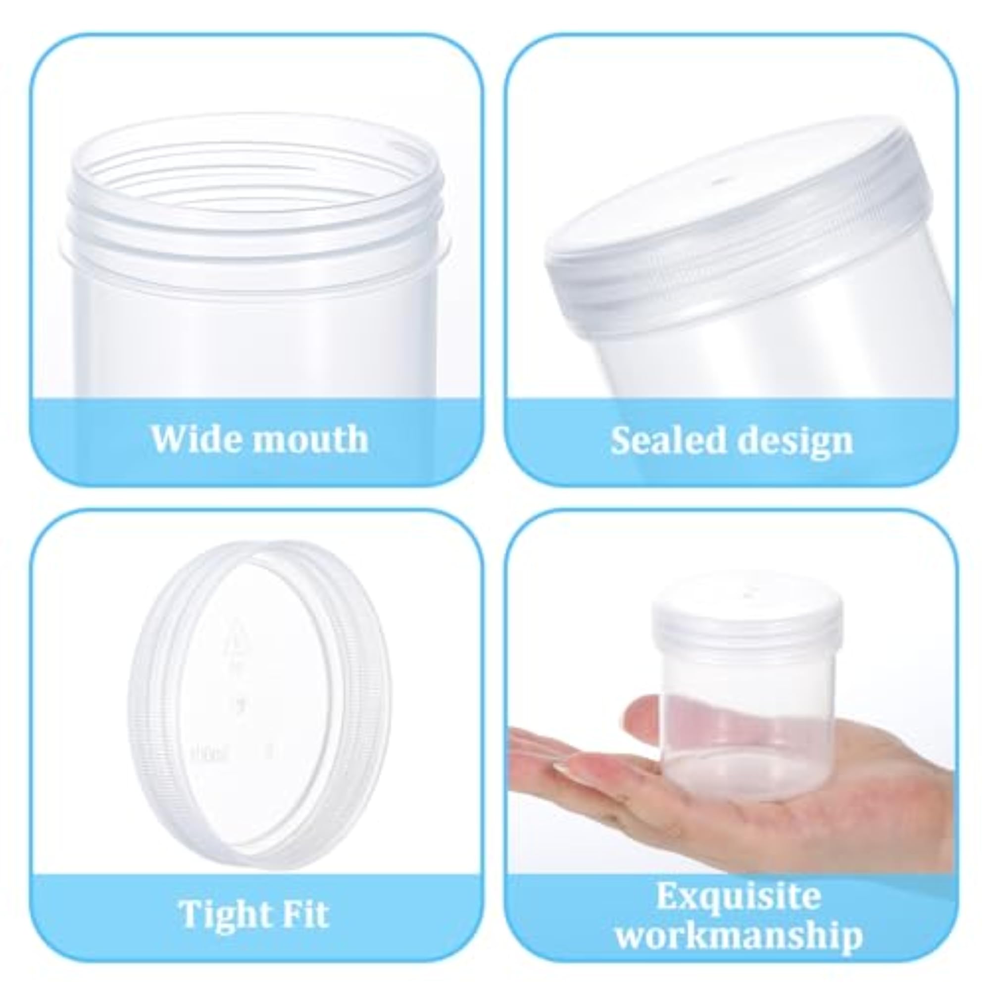Clear Plastic Jar with Lid, 4 Pack Travel Size Container
